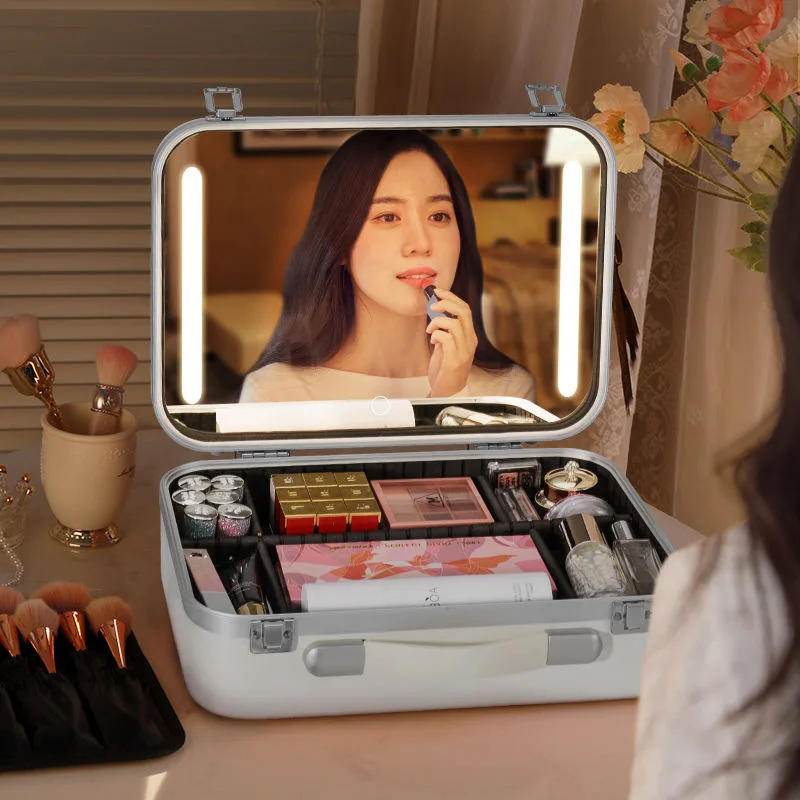 2023 Nový Smart LED Osvětlené Kosmetické Pouzdro se Zrcátkem LED Přenosná Kosmetická Taška Velká kapacita Cestovní necesér Pro Ženy