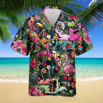 2022 Pánské Kubánské Límec Košile, Havajské Košile, Pánské Košile 3d Letní Košile s Krátkým rukávem Flamingo Pes, Kočka, Zvířata Košile T