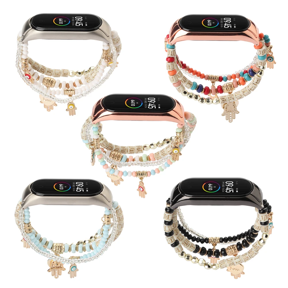Mi Band 6 Náramek Elastické Ženy Mi7 Watchband Poutko pro Xiaomi Mi Band 5/4/3 Náramek s Barevnými Šperky Korálky Příslušenství
