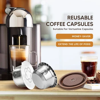 3 v 1 Opakovaně z Nerezové Oceli Vertuo Kávové Kapsle Silikonové Víčko Hliníkové Fólie pro Nespresso Vertuoline Plus Stroj Filtr