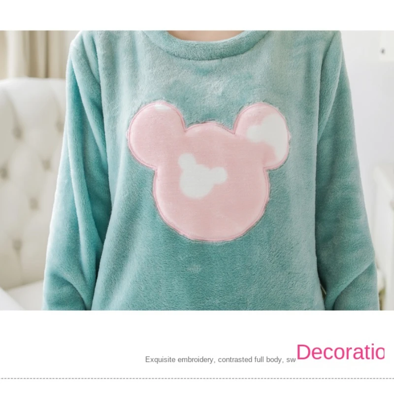Disney Mickey Grafika Zimní Flanelový Pyžamový Set Dámské Fleecové Pyžamo Sleepwear Domů Oblečení Ženy Noční Košile Pyžama Oblek Podzim