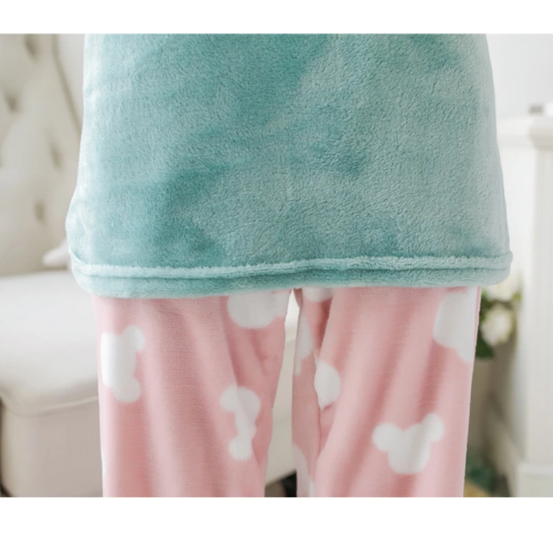 Disney Mickey Grafika Zimní Flanelový Pyžamový Set Dámské Fleecové Pyžamo Sleepwear Domů Oblečení Ženy Noční Košile Pyžama Oblek Podzim