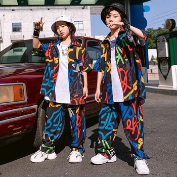 Chlapci Hip-Hop Oblečení v Létě dětské Volné Krátký Rukáv Streetwear Holky, Jazz Dance Kostýmy, Jeviště Nosit