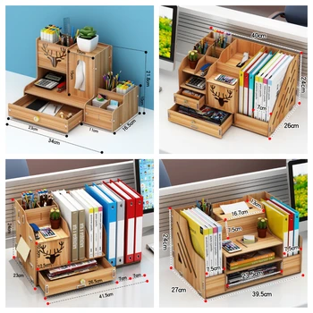 Dřevěný psací Stůl Organizátor Multi-Funkční DIY Pero Držitel Box Desktop Kancelářský Regál Se Zásuvkou Home Office Zásobování Skladovací Stojan