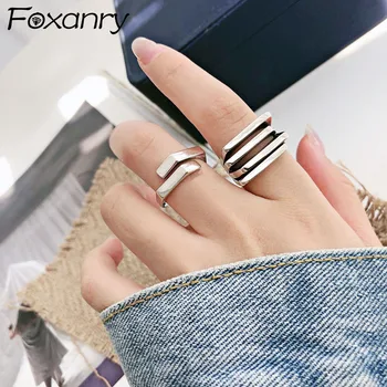 Foxanry Stříbrná Barva Prsteny pro Ženy Nový Trend Vintage Elegantní Minimalistický Hladký Kříž Šperky, Dárky k Narozeninám Velkoobchod