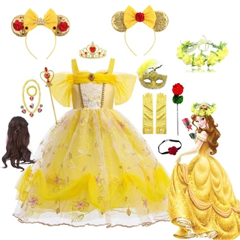 Halloween Karikatura Kráska a Zvíře Cosplay Kostým Dívky Oblékají Belle Princess Party Šaty Děti plesové Šaty Šaty