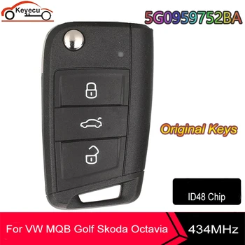 KEYECU OEM pro MQB Volkswagen Golf pro Škoda Octavia A7 Vzdálené Klíče Fob 5G0959753BA 5G0959752BA / 5G0 959 752BA 434MHz ID48 HU66