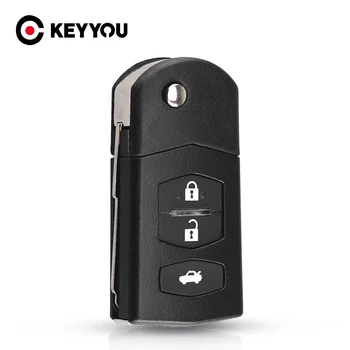 KEYYOU 10x Pro Mazda 3 5 6 Skládací Flip Vzdálené Klíče od Auta Náhradní Černá FOB Shell Případě Fob 3 Tlačítka, Náhradní Klíč