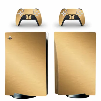 Kov Kartáčovaný Zlato PS5 Standardní Disk Kůže Obtisk Nálepka Kryt pro PlayStation 5 Konzole a Regulátory PS5 Disku, Kůže, Vinyl