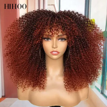 Krátké Vlasy Afro Perverzní Kudrnaté Paruky Pro Černé Ženy, Blondýna Cosplay Syntetické Přírodní Afro Ombre Glueless Vysokoteplotního Červené Paruky