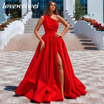 Loveweiwei Jedno Rameno Večerní Šaty Červená Královská Modrá Ples Šaty Linku Složence Šaty Elagant Svatební Party Šaty