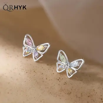 Luxusní Stříbrné Barevné Zirkony Duté Motýl Náušnice pro Ženy Luxusní Butterfly Náušnice Šperky Valentines Den Dárek