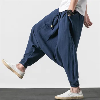 M-6XL, 7XL Plus velikost pánské bavlněné plátěné kalhoty módní 2022 Podzim dlouho cross-kalhoty Letní hip hop Dance kalhoty černé gary bílá