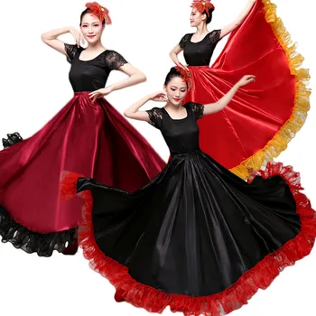 Módní Nádherné Ženy Plus Velikost Belly Dance Sukně TrainingSpanish Flamenco Šaty Fáze Tým Nosit Krajky, Satén Plná Hladká Sukně