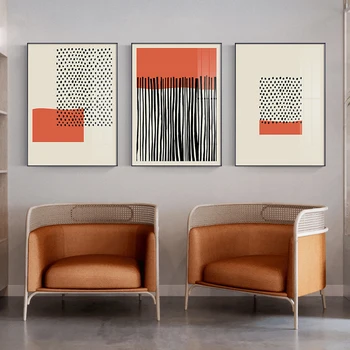 Nordic Abstraktní Geometrický Vzor, Plakát Žlutá Oranžová Linka Malířské Plátno Umění Zdi Otisky Obrázky pro Obývací Pokoj Domácí Dekor