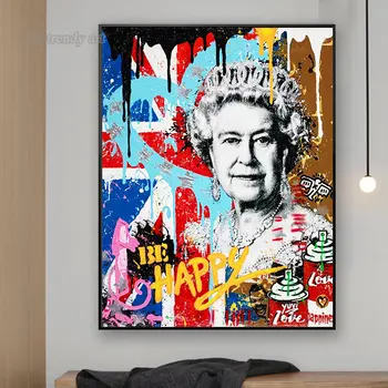 Slavný Portrét Elizabeth Graffiti, Plakát Anglii Královna Plátno Malba, Street Pop Art Zeď Obraz pro Domácí Obývací Pokoj Dekor