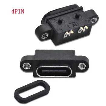 1-10ks Micro USB TYP C 4Pin Vodotěsný Samice USB C Zásuvka Port Otvor pro Šroub Napájení Nabíjecí Rozhraní USB Konektor