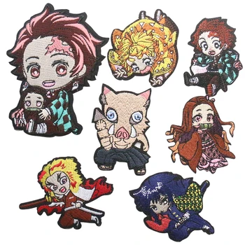 1KS Anime Demon Slayer Odznaky, Výšivky Patch Kimetsu Č. Yaiba Nášivka Žehlička na Náplast na Oblečení Samolepky Šicí Potřeby