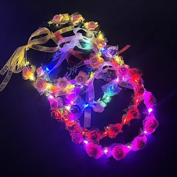 1ks Zářící Věnec Svatební Party, Květina Koruna Čelenka LED Světlo Narozeniny Neon Věnec Dekorace Svítící Vlasy Věnec Hairband