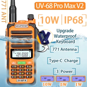 2022 Nové Baofeng UV-68 Pro MAX Vodotěsné IP68 Walkie Talkie Vysoký Výkon CB Ham UHF VHF Long Range Upgrade UV9R Dvě Způsobem Rádio