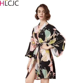 2022 Nové Sexy Spodní Prádlo Bavlněné Kimono Robe Župan Ženy Květinové Tisk Župany Saténové Šaty Dámské Župany Noční Úbory Velké Velikosti