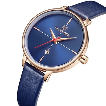 2022 Nový Top Ženy Hodinky NAVIFORCE 5006 Luxusní Kožené Nepromokavé Módní Elegantní Dámské Šaty Náramkové hodinky Relogio Feminino
