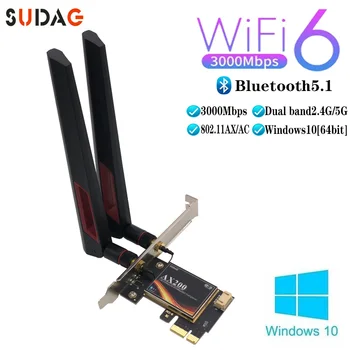 3000Mbps Wifi 6 Bezdrátové AX200 Desktop PCIe Wi-fi Adaptér Bluetooth 5.1 802.11 ax Dual Band 2,4 ghz/5 ghz PCI Express Síťová Karta