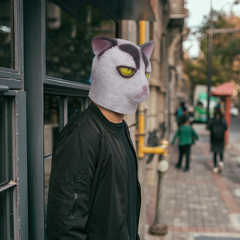 Cosmask Nešťastná Bílá Kočka Maska Halloween Kostým Party Novinka Zvířecí Hlavou Latex Maska