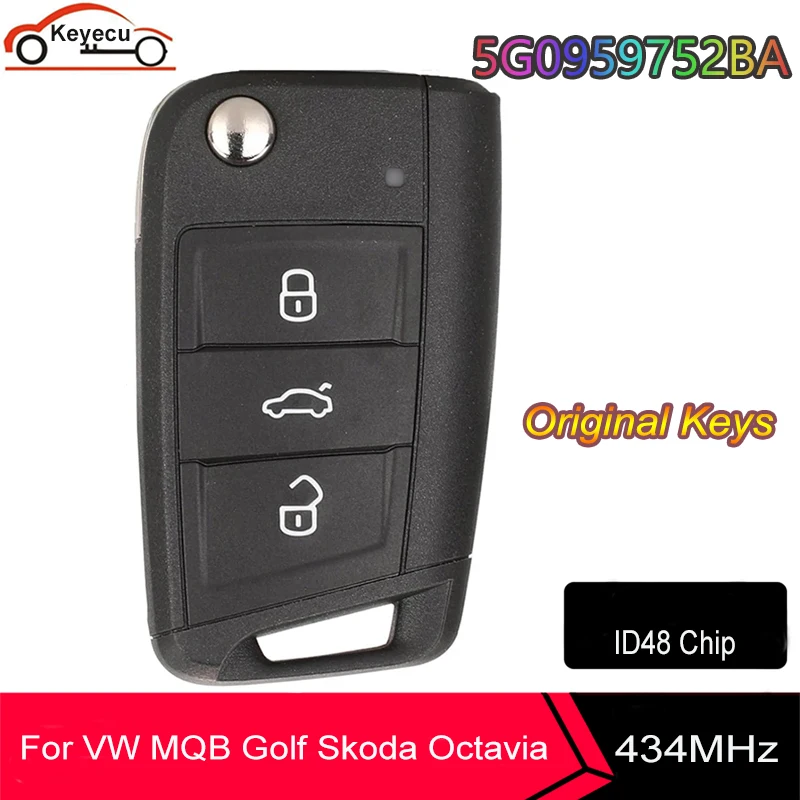 KEYECU OEM pro MQB Volkswagen Golf pro Škoda Octavia A7 Vzdálené Klíče Fob 5G0959753BA 5G0959752BA / 5G0 959 752BA 434MHz ID48 HU66