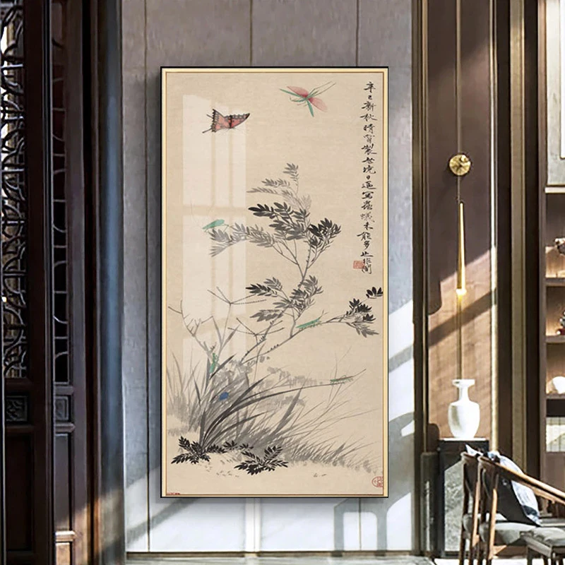 Vintage Čínský Styl Lotus Koi Ryby, Květiny, Pták, Plátno, Malba, Plakáty, Tisky Umění Zdi Obraz Obývací Pokoj Domácí Dekor Cuadros