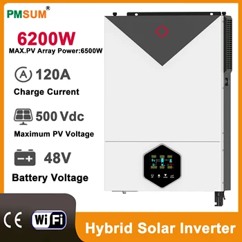 6.2 KW On/Off-Grid Solární Hybridní Střídač 48VDC MPPT 120A Solární Nabíječka Maximální FV Výkon 6500W Vstup s WIFI komunikace