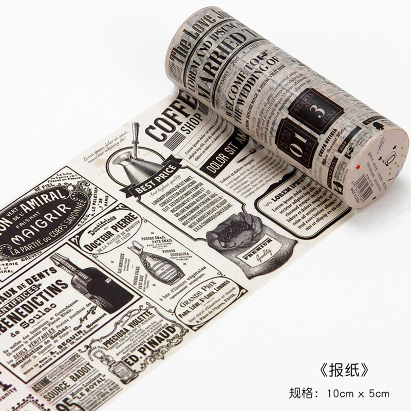 Retro Anglické Noviny Washi Páska Vintage Širokou Maskovací Páska Dekorativní Lepící Páska Nálepka Scrapbooking Deník, Psací Potřeby