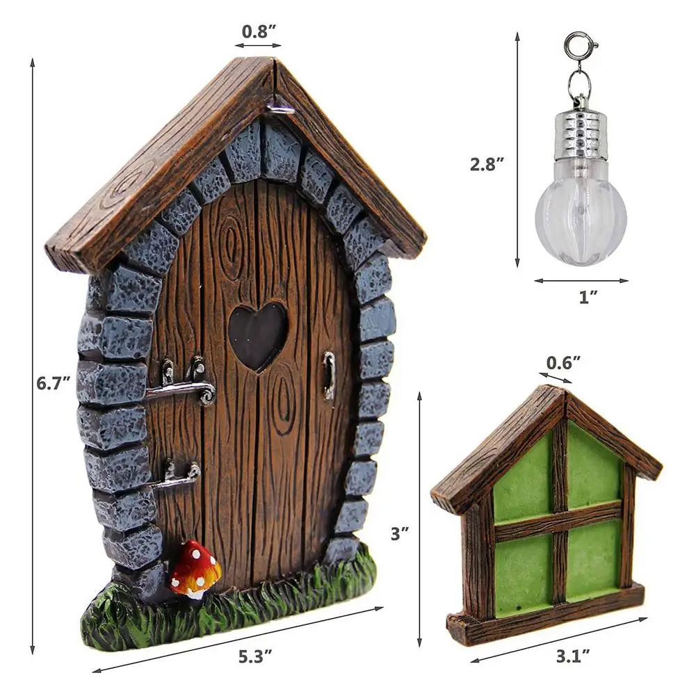 Miniaturní Víla Zahrada, Okno, Dveře Lampa Venkovní Strom Výzdoba Domu Tvář Umění Gnome Dvoře Elf Víla Doplňky, Zahradní Sochy