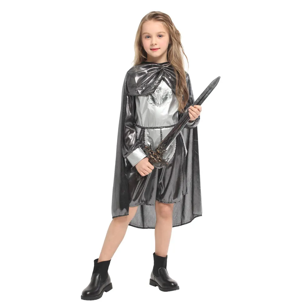 Evropská Dívka Středověký Rytíř Bojovník Kostým Děti Halloween Karneval Kigurumi Royal Bojovník Papír Cosplay Kostým