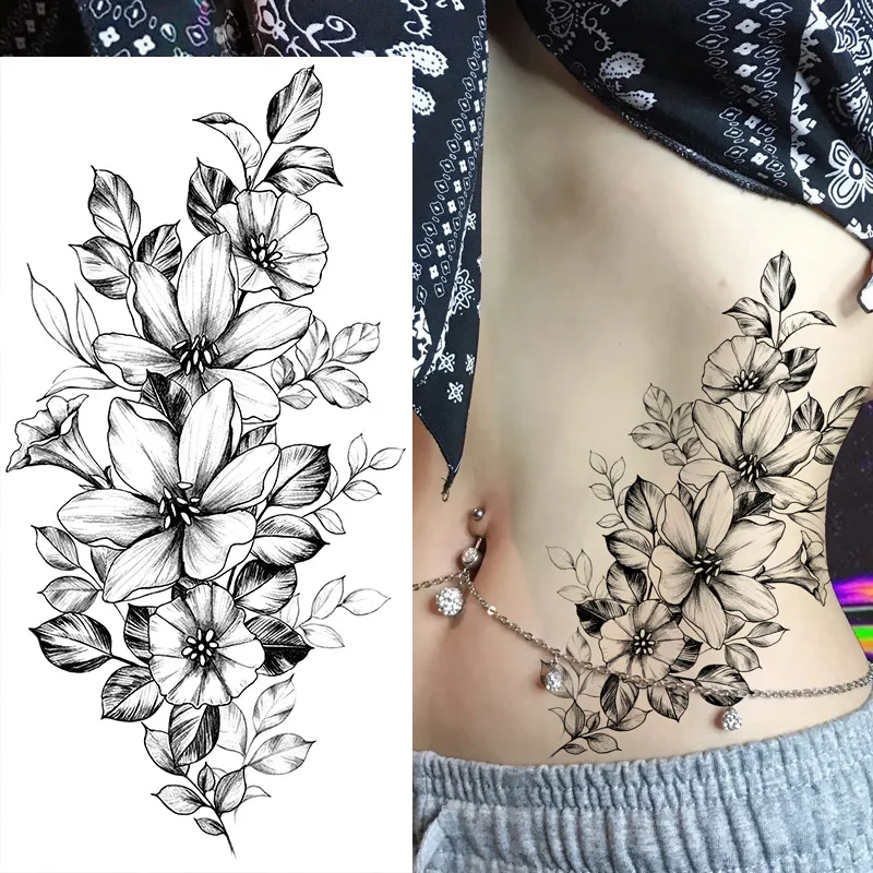2022 Nový Flash Tetování Vodotěsné Dočasné Tetování Nálepka Rty Tisk Květiny Motýl Tělo Umění Rameno Falešný Rukáv Tetování pro Ženy