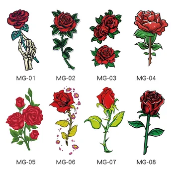 8ks Červená Růže Vodotěsné Dočasné Tetování pro Ženy, Muže, Květiny Falešné Tatto Samolepky Paže body Art Flash Zápěstí Tetování Obtisky