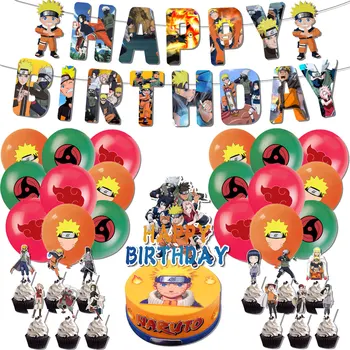 Anime Party Dekorace Narutos Téma Uspořádat Narozeniny Dekorace Sada Oslava Banner Garland Cartoon Dort Topper Balón Set
