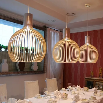 Dřeva Přívěsek Světla Černá ptačí Klec Lampa Moderní Nizozemsko ručně vyráběné retro starožitný Obývací pokoj Dekorace Dřevěné Lampy