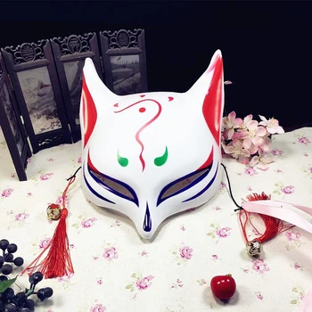 Fox Párty Maska Polovinu Tváře Japonské Cosplay Masky S Třásněmi Maškarní Festival Cosplay Maškarní Ples Příslušenství
