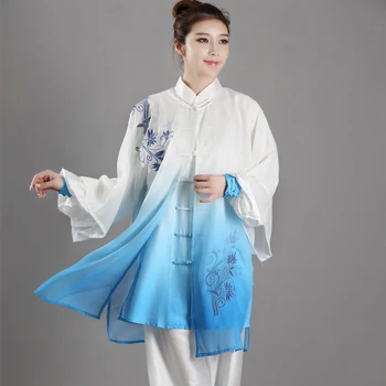 Gradient Barva Tai Chi Jednotné Tradiční Čínské Oblečení Vyšívané Bojových Umění Kung Fu Oblek Ranní Cvičení Sportovní Oblečení