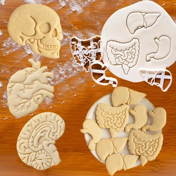 Halloween Strany Lebky Mozek Tvarované Cookie Embosser Formy Karikatura Fondant Suchar Razítko Čokoládový Dezert Formy Dort Dekorace