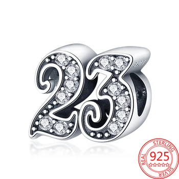 Jemné 925 Sterling Silver Šumivé Číslo 23 Kouzlo Fit Pandora Náramky a Náhrdelníky DIY Šperky pro Ženy Dárky