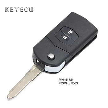 Keyecu Upgrade Flip Vzdálené Klíče Fob 433MHz 4D63 2 Tlačítka pro Mazda 3 BK Série 2006 2007 2008 2009, BT50 2006 Visteon 41781