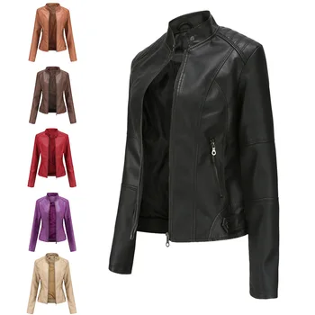 Kožený kabát 2022 jaře ženy kožená bunda slim moto oblečení ženy krátké móda bundy a kabáty černé oblečení