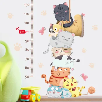 Kreslené Kočky Výška Měření samolepka, Samolepky na Zeď dětský pokoj Školky Holky místnosti Zvířat rozpíjení barvy Eco-friendly Home Deocor