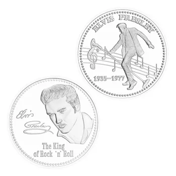 Král Rock 'n' Roll Elvis Presley (1935-1977) Sběratelské Stříbrné Pozlacené Sbírky Suvenýrů Dárek Pamětní Minci