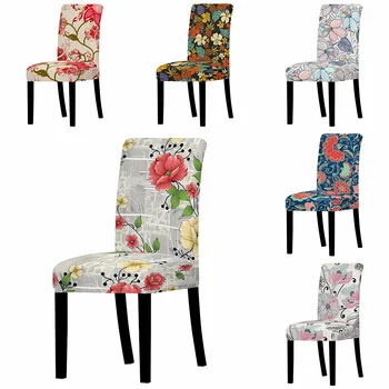 Květinové Polyesterové Potahy na Židle Flower Elastické potahy Potahy Na Jídelní Anti-špinavé Kuchyně Sedadlo Pouzdro pro Banket