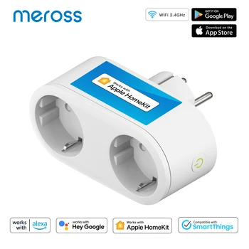 Meross HomeKit 2 v 1 Smart Plug Wifi Dual Zásuvky EU Zásuvka Dálkového Ovládání Hlasem Podpora Alexa Google Assistant SmartTings