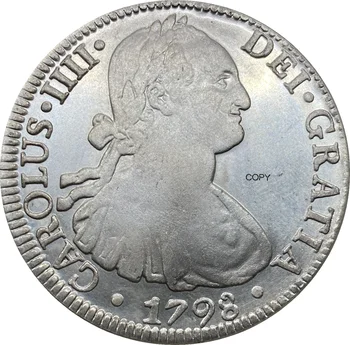 Mexiko Mince 1798 8 Reales Carlos IV Cupronickel Pozlacené Stříbrné Mince Kopie
