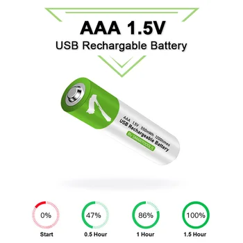 NOVÉ 1.5 V AAA, USB dobíjecí 750 mWh li-ion baterie AAA pro Dálkové ovládání bezdrátová myš + Kabel